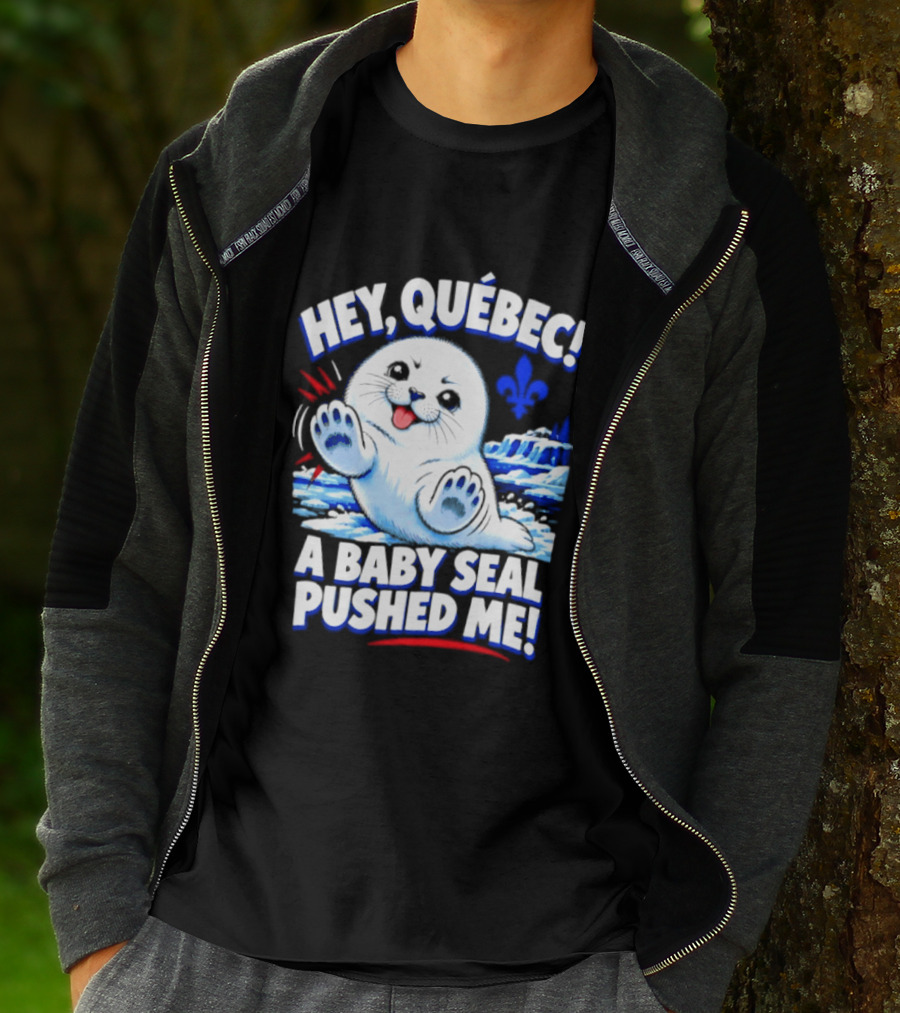 Hey Quebec A Baby Seal Pushed Me Cute Harp Seal Iceberg Splash T-Shirt