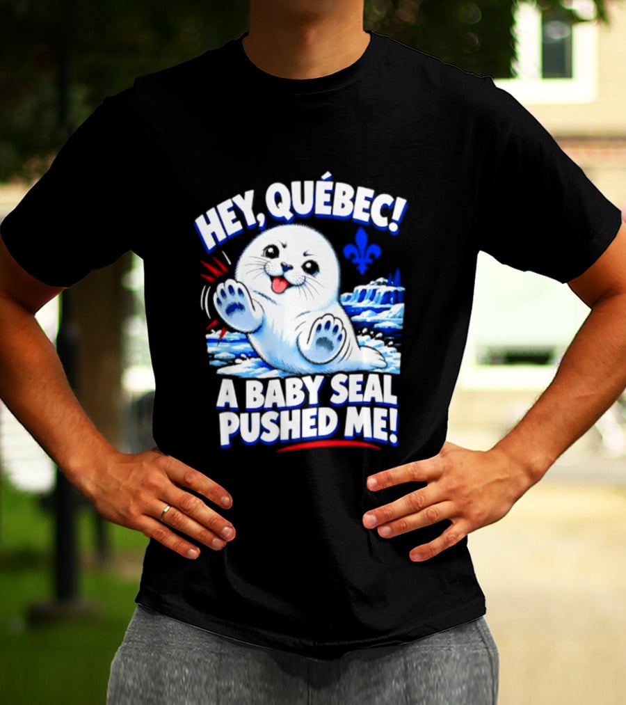 Hey Quebec A Baby Seal Pushed Me Cute Harp Seal Iceberg Splash T-Shirt