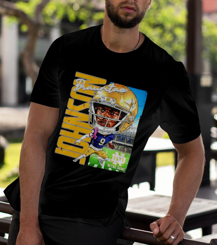 Notre Dame NCAA Football Brauntae Johnson 9 Caricature T-Shirt