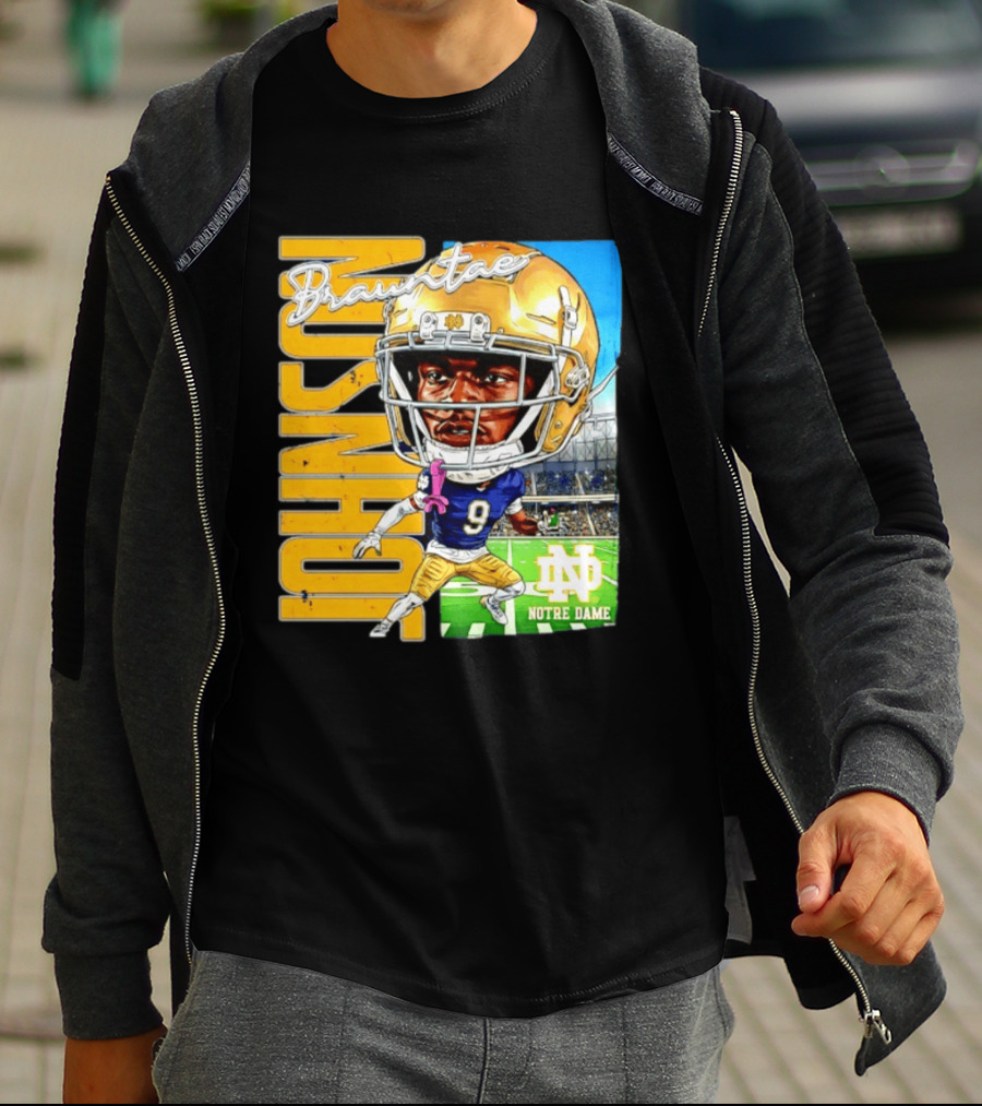 Notre Dame NCAA Football Brauntae Johnson 9 Caricature T-Shirt