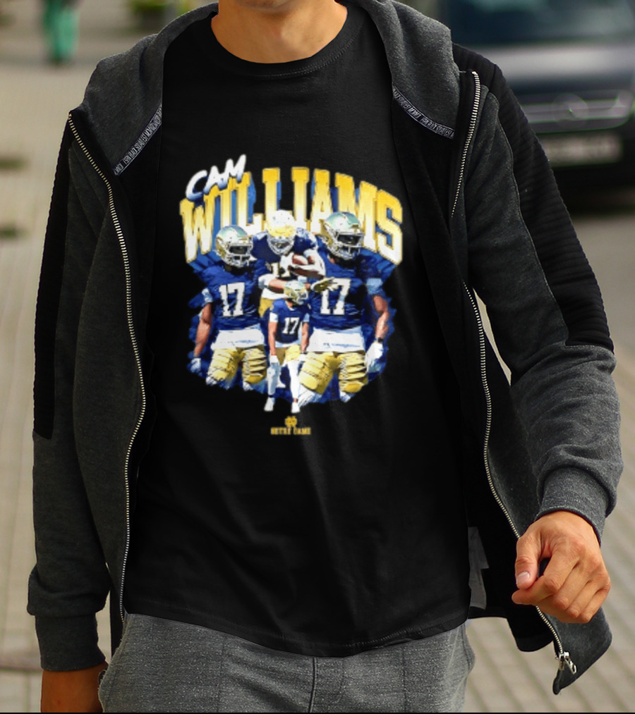 Cam Williams 17 Notre Dame NCAA Football Player Multiple Action Poses T-Shirt
