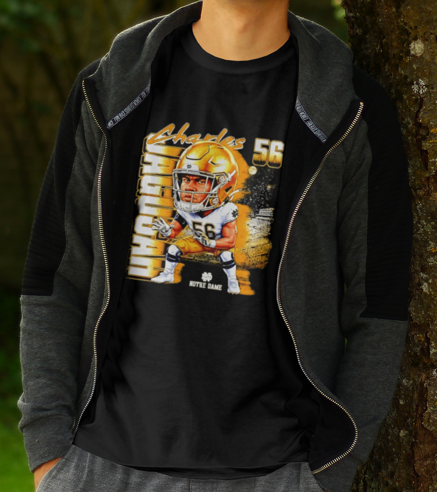 Charles Jagusah 56 Notre Dame Player NCAA Football Caricature T-Shirt