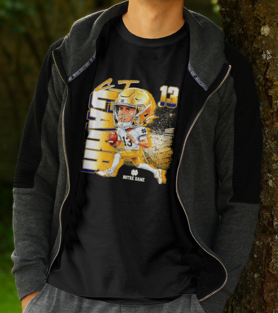 CJ Carr 13 Notre Dame Fighting Irish Football Player Caricature T-Shirt