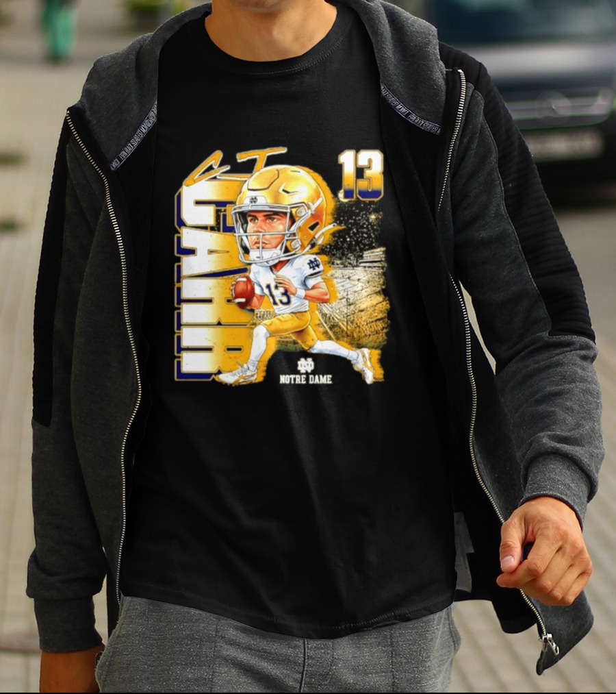 CJ Carr 13 Notre Dame Fighting Irish Football Player Caricature T-Shirt