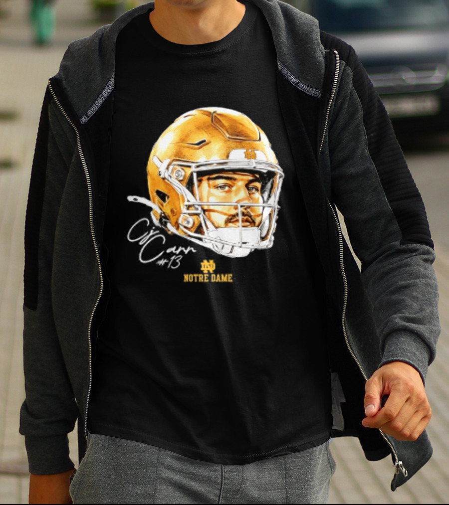 Notre Dame Football CJ Carr 13 NCAA Swag Helmet T-Shirt