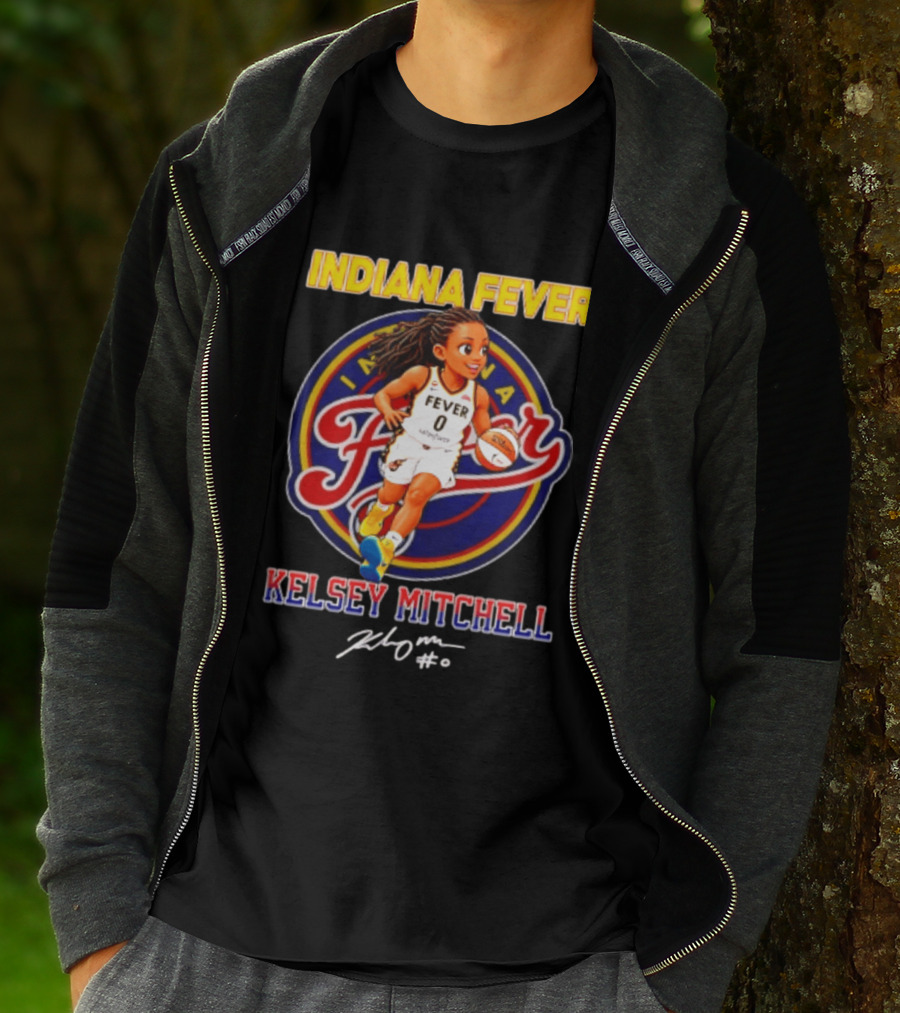 Indiana Fever Kelsey Mitchell Cartoon Basketball Player Signature T-Shirt