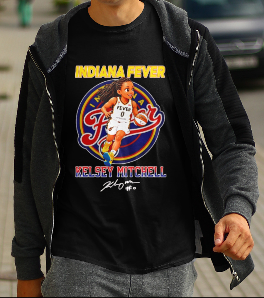 Indiana Fever Kelsey Mitchell Cartoon Basketball Player Signature T-Shirt