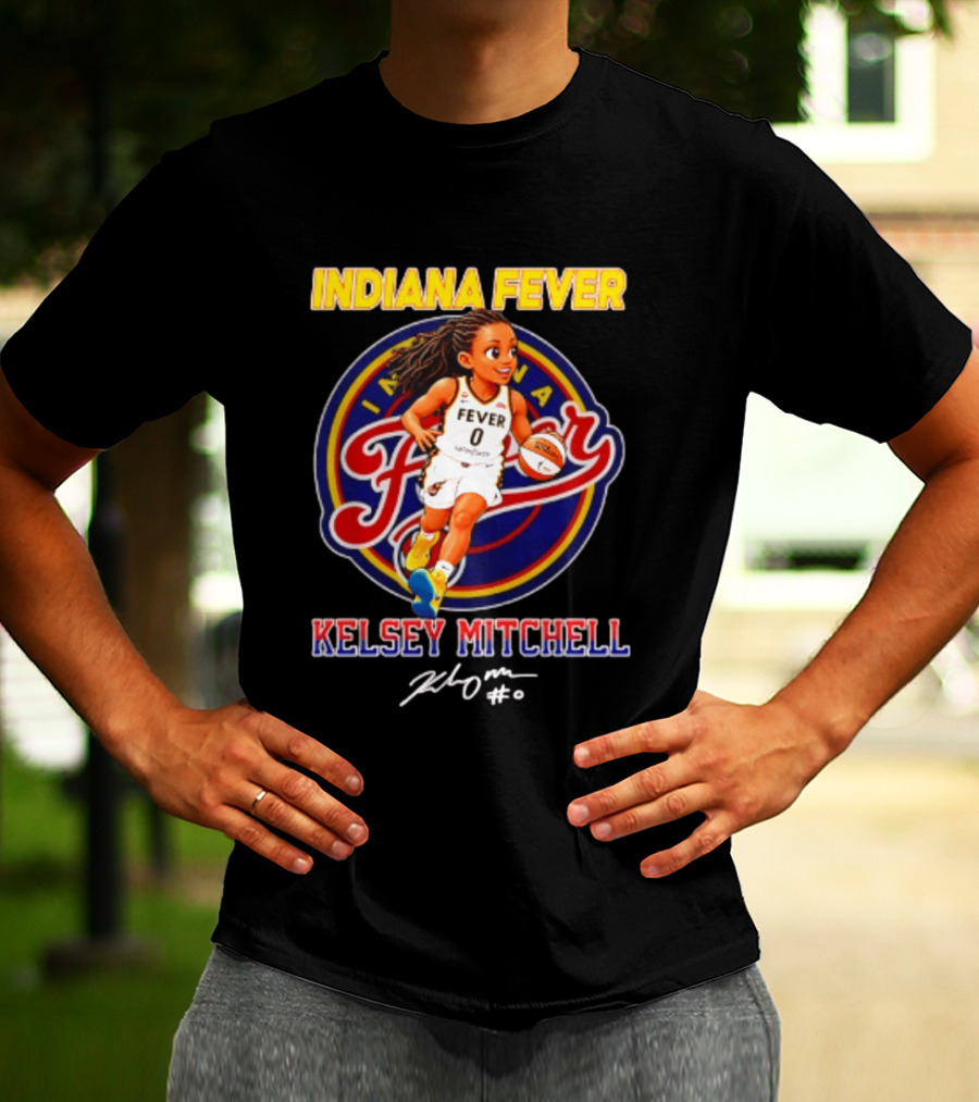 Indiana Fever Kelsey Mitchell Cartoon Basketball Player Signature T-Shirt