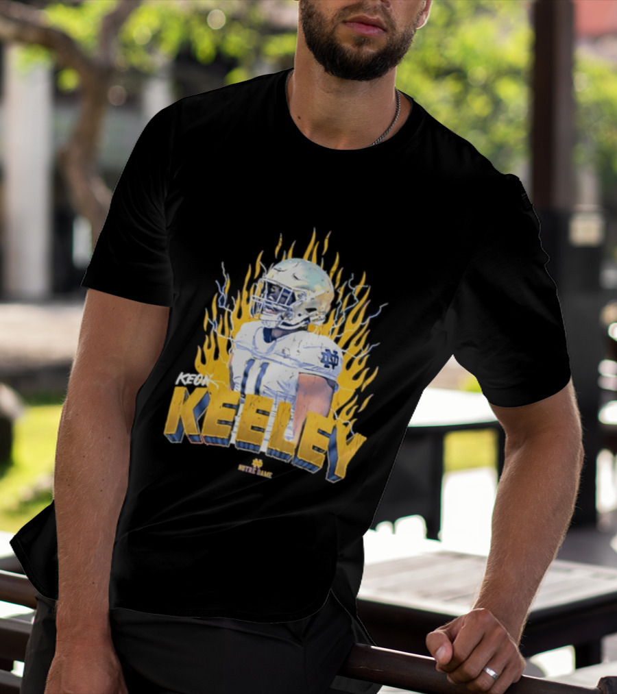 Notre Dame Football Keeley 11 NCAA Player Name Flame Burst T-Shirt