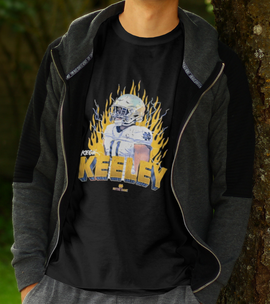 Notre Dame Football Keeley 11 NCAA Player Name Flame Burst T-Shirt