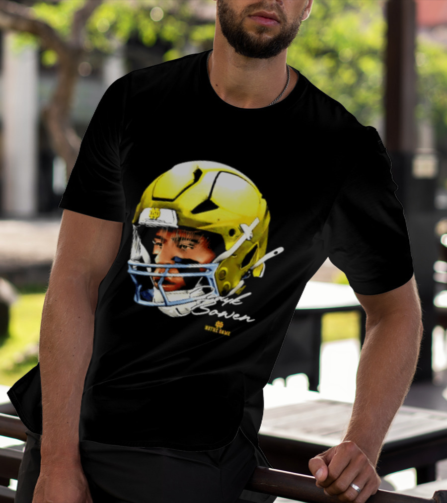 Notre Dame Drayk Bowen NCAA Football Headgear Fan Gear T-Shirt