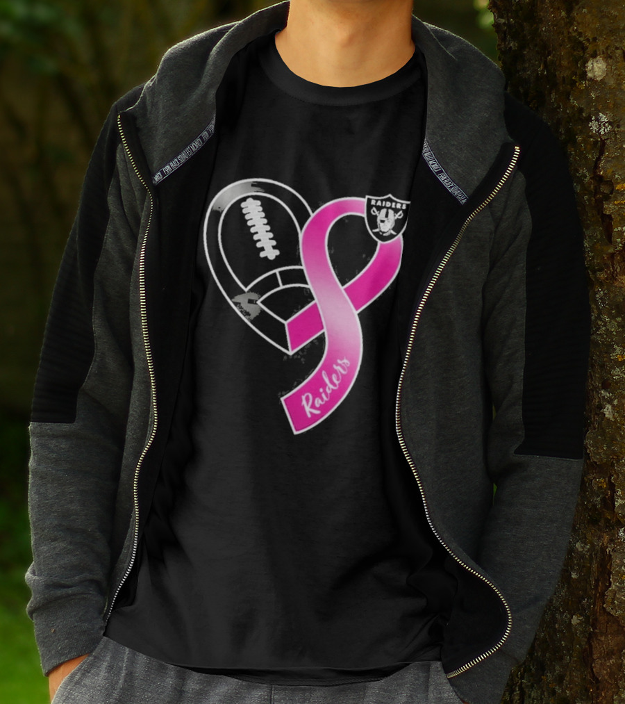 Las Vegas Raiders Breast Cancer Awareness Heart And Ribbon 2026 T-Shirt