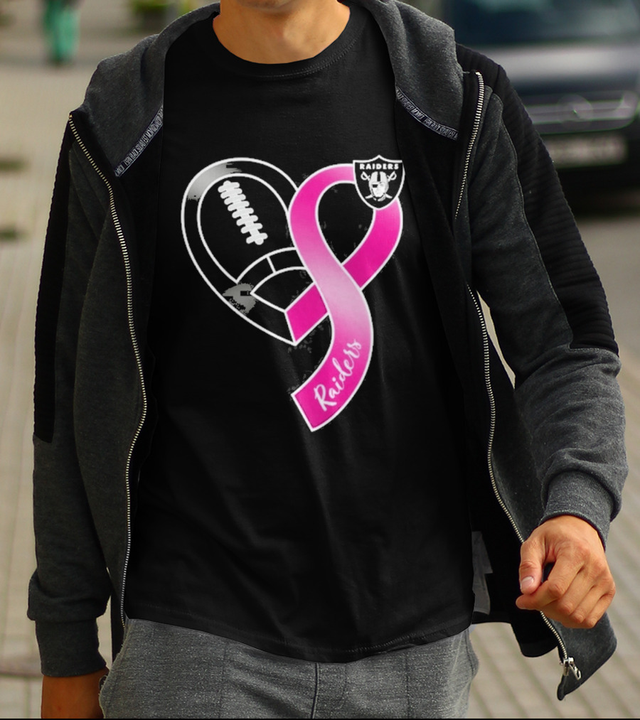 Las Vegas Raiders Breast Cancer Awareness Heart And Ribbon 2026 T-Shirt