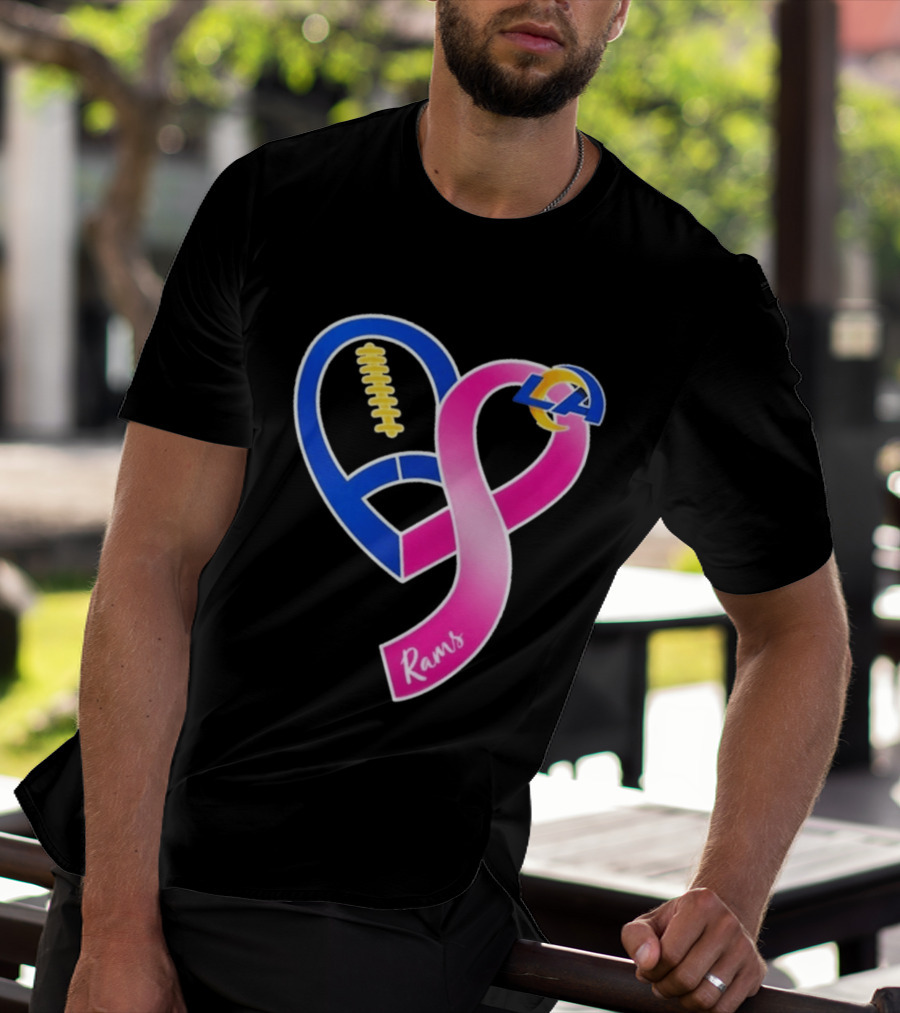 Los Angeles Rams Breast Cancer Awareness LA Ribbon Heart 2026 T-Shirt