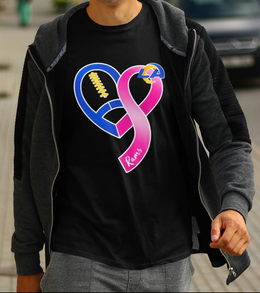 Los Angeles Rams Breast Cancer Awareness LA Ribbon Heart 2026 T-Shirt