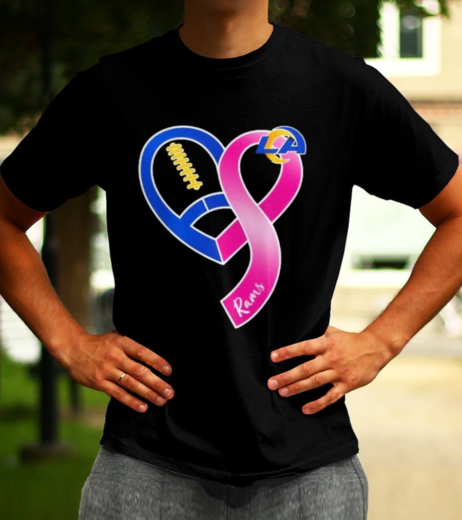 Los Angeles Rams Breast Cancer Awareness LA Ribbon Heart 2026 T-Shirt