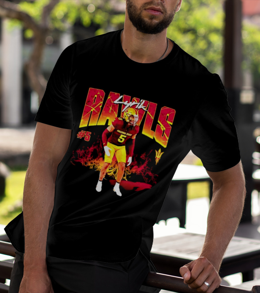 Lyrik Rawls #5 Arizona State Football Player Graphic With Sun Devils T-Shirt