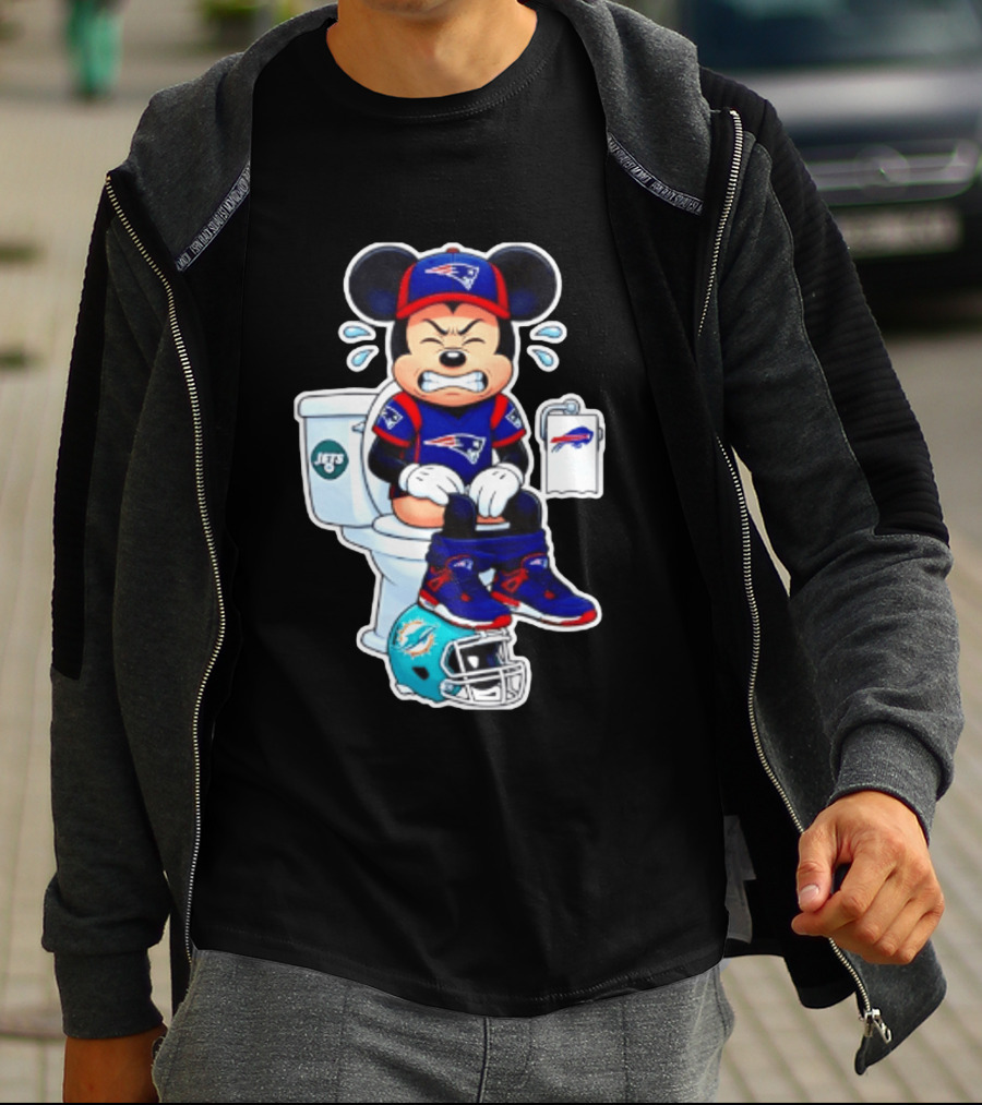 Mickey Patriots Jets Bills Dolphins Toilet Humor Football T-Shirt