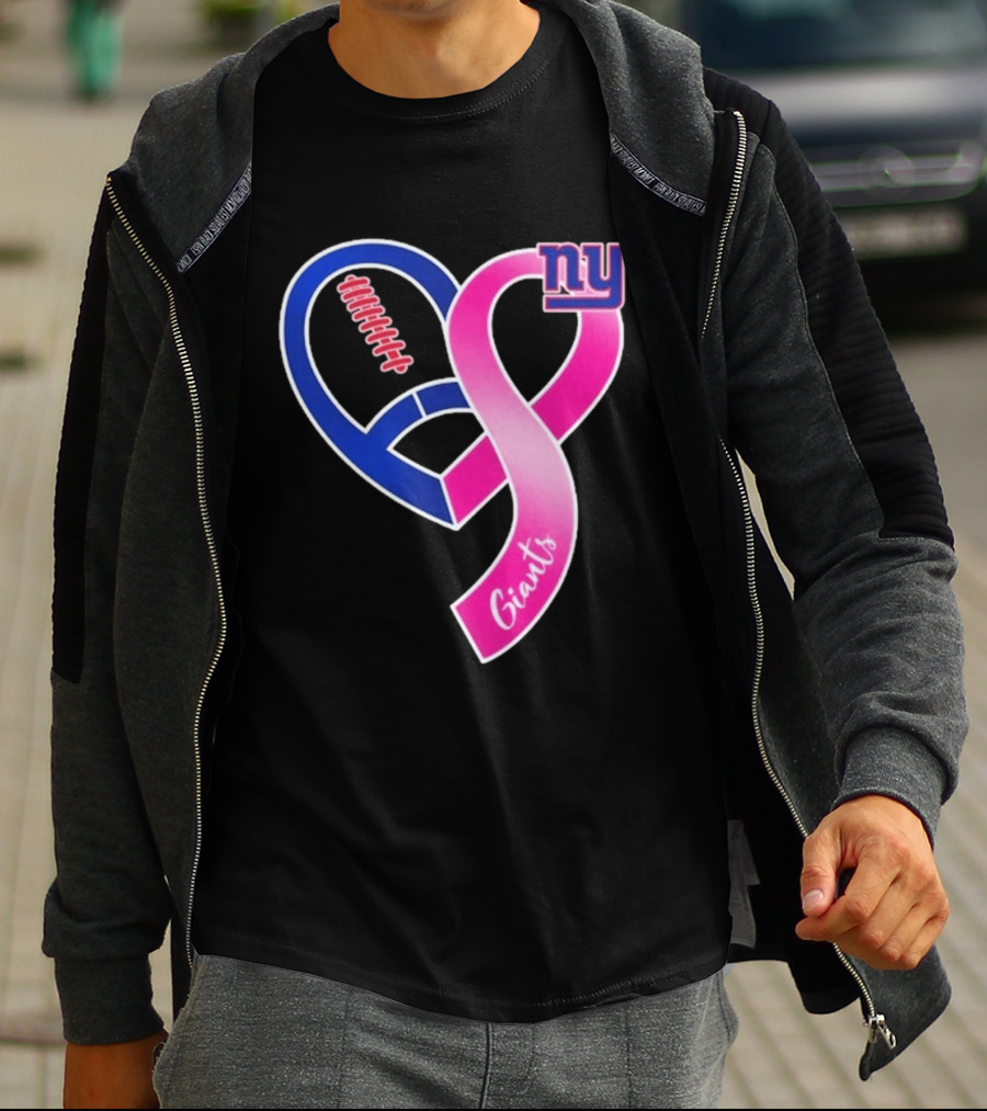 New York Giants Pink Heart Ribbon Breast Cancer Awareness 2026 T-Shirt