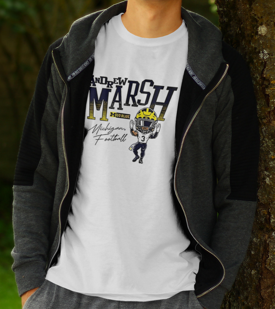 Andrew Marsh Go Blue Michigan Football Player Caricature T-Shirt