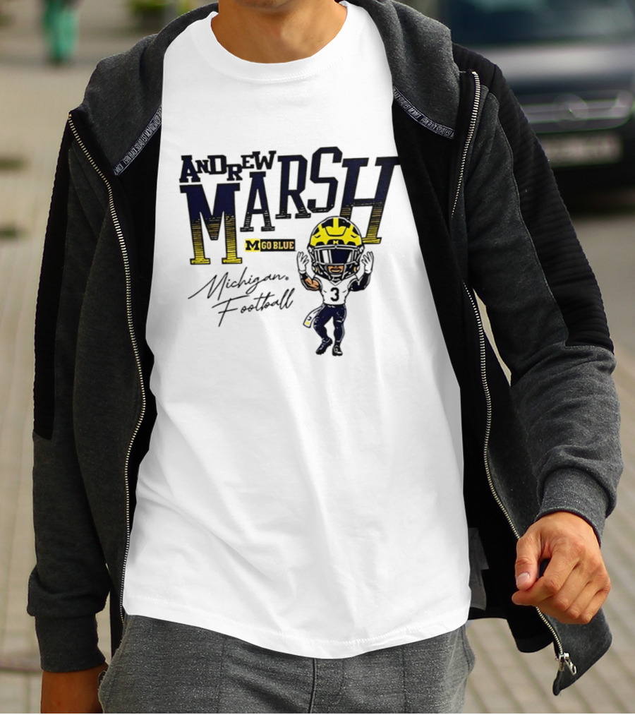 Andrew Marsh Go Blue Michigan Football Player Caricature T-Shirt