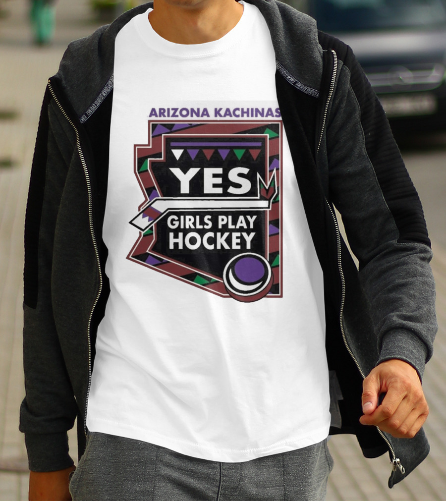 Arizona Kachinas Yes Girls Play Hockey Hockey Stick Circle Triangles T-Shirt