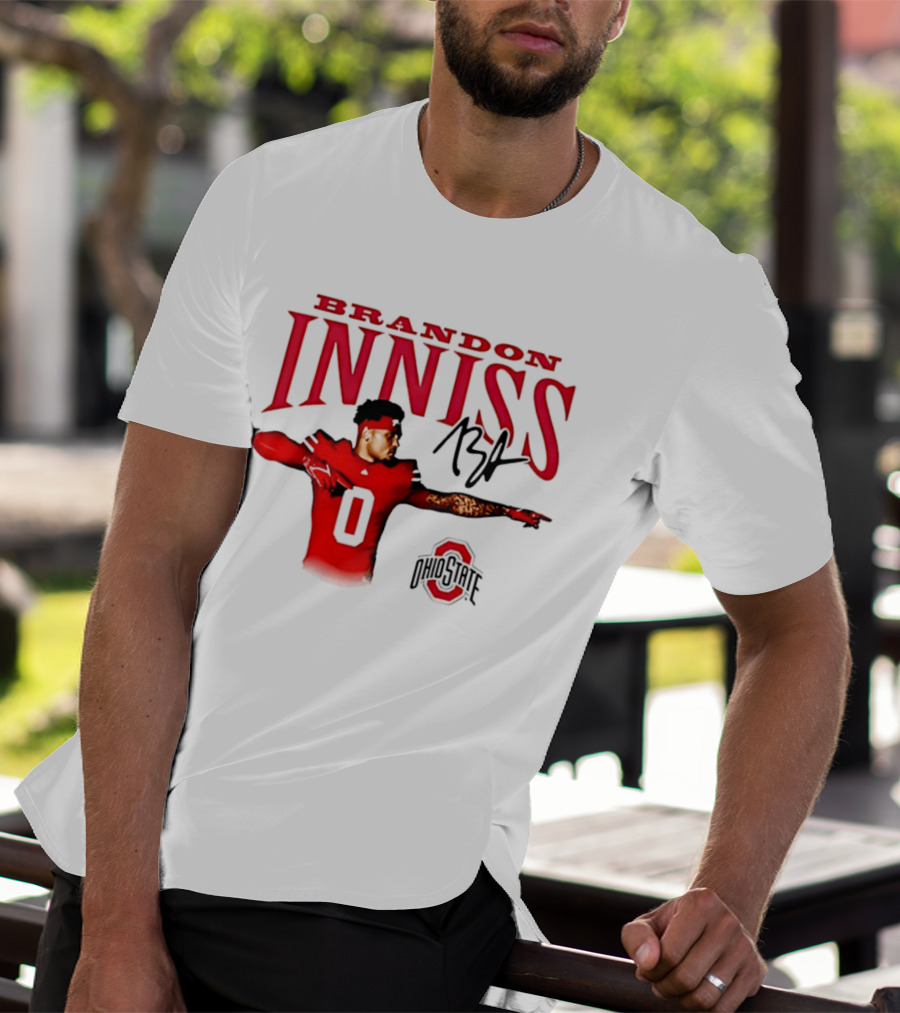 Brandon Inniss Ohio State Buckeyes Football Player Number 0 Action Pose Signature T-Shirt