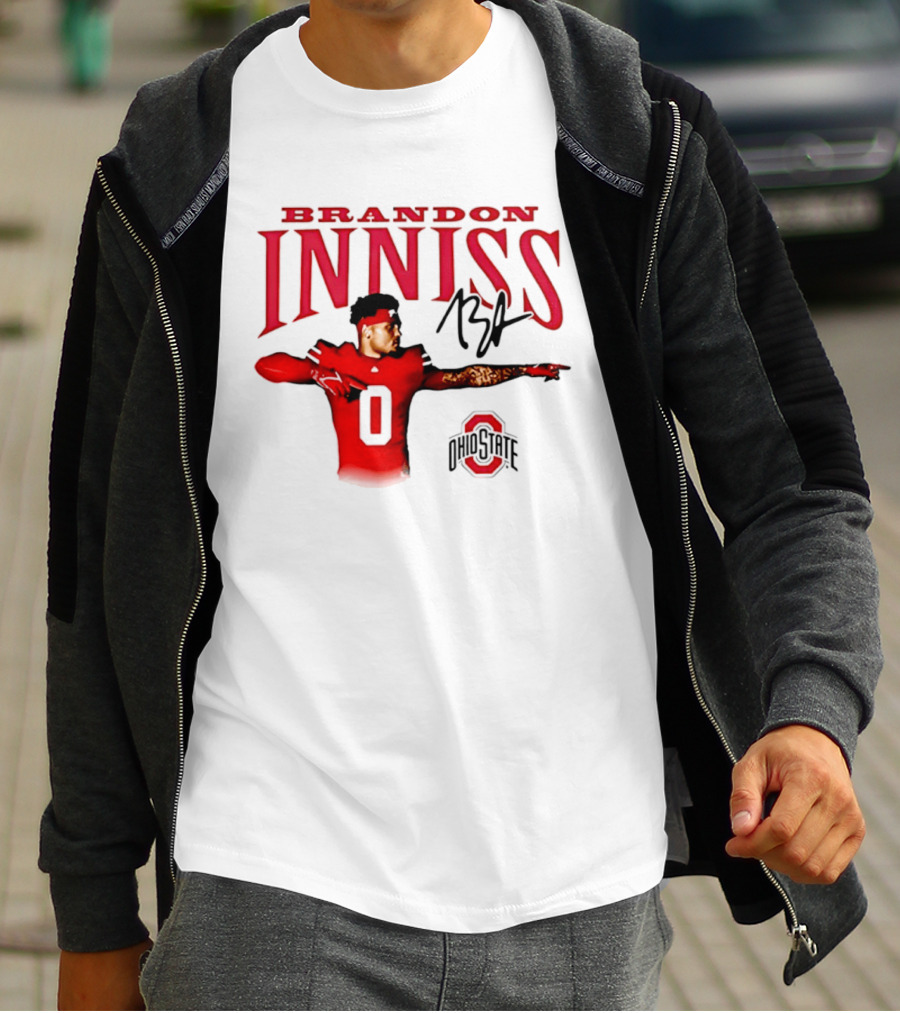 Brandon Inniss Ohio State Buckeyes Football Player Number 0 Action Pose Signature T-Shirt