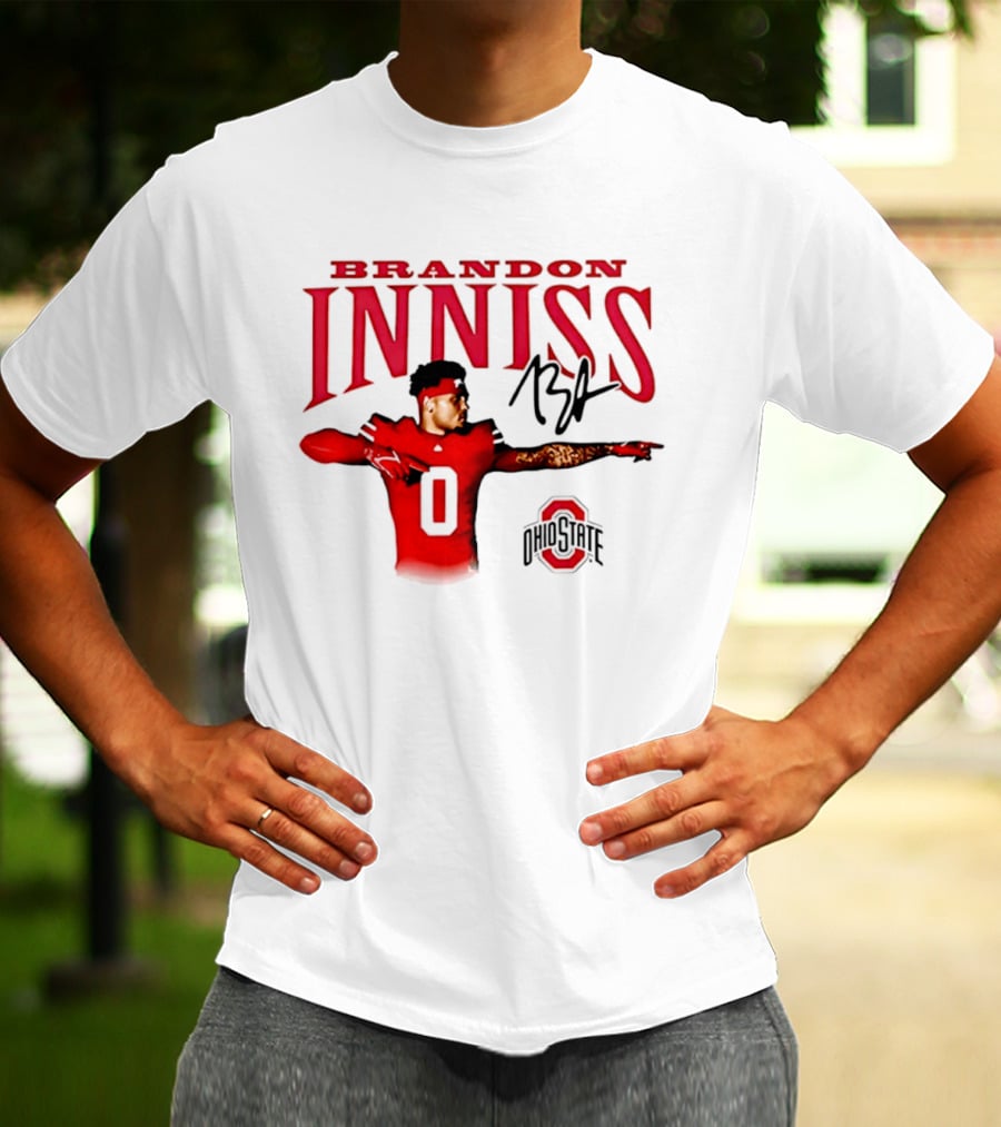 Brandon Inniss Ohio State Buckeyes Football Player Number 0 Action Pose Signature T-Shirt