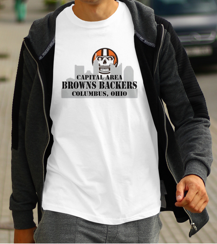 Cleveland Browns Skull Capital Area Browns Backers Columbus Ohio T-Shirt