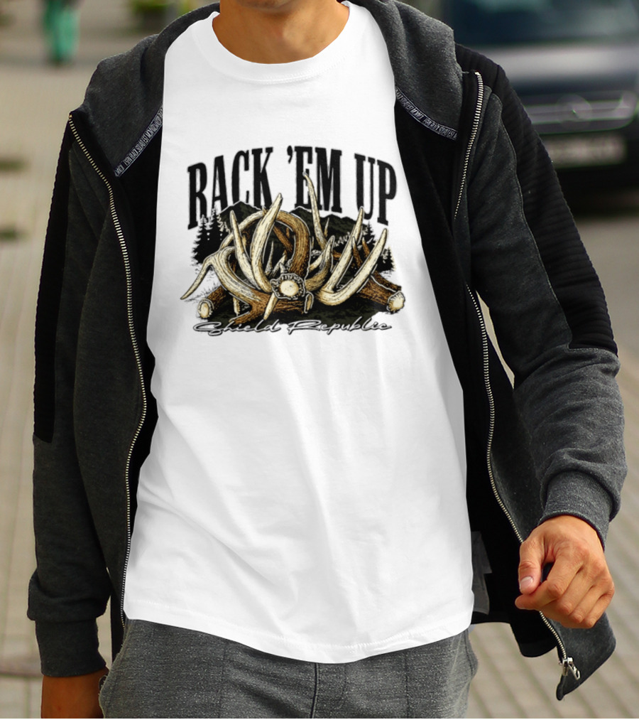 Rack 'Em Up Deer Antlers Hunting Shield Republic T-Shirt