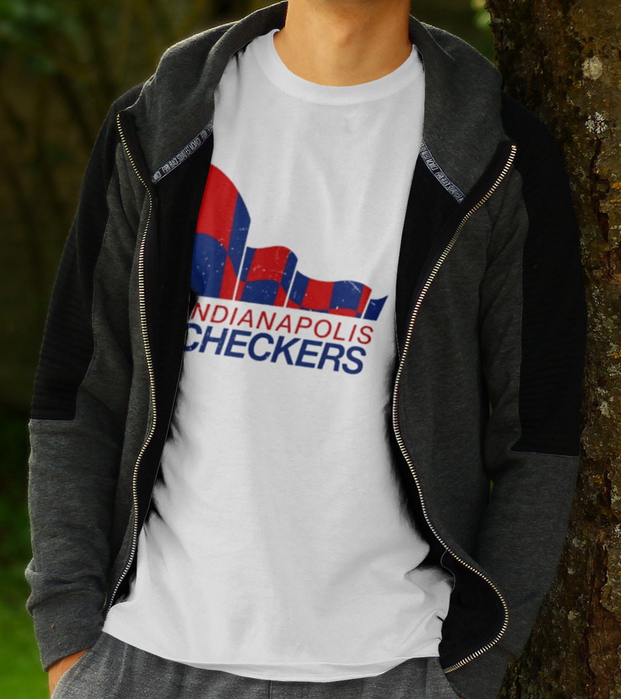 Indianapolis Checkers Vintage Hockey Team Red And Blue Flag T-Shirt