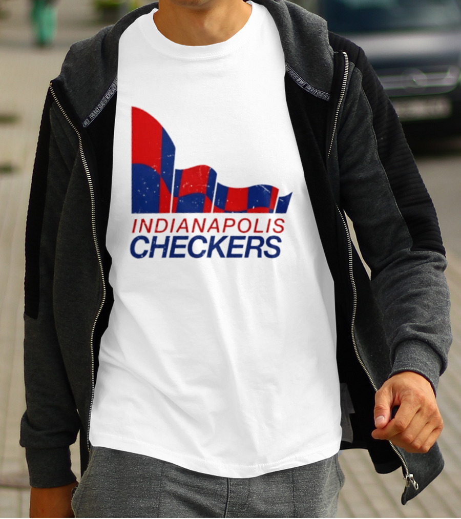 Indianapolis Checkers Vintage Hockey Team Red And Blue Flag T-Shirt