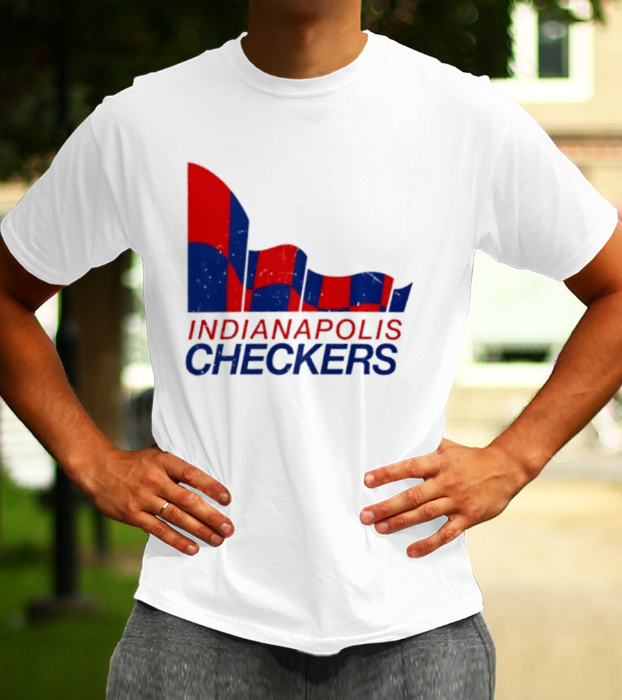 Indianapolis Checkers Vintage Hockey Team Red And Blue Flag T-Shirt