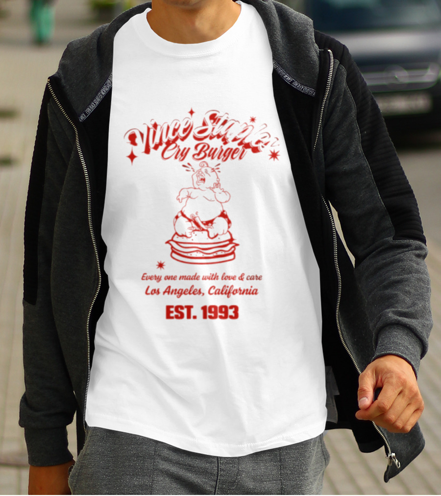 Vince Staples Cry Burger Every One Made With Love And Care Los Angeles California Est 1993 T-Shirt