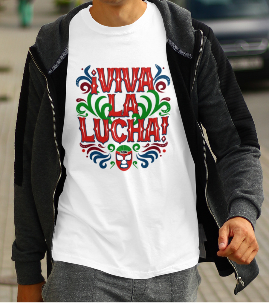 Viva La Lucha Mask Design With Colorful Swirls And Exclamation Marks T-Shirt