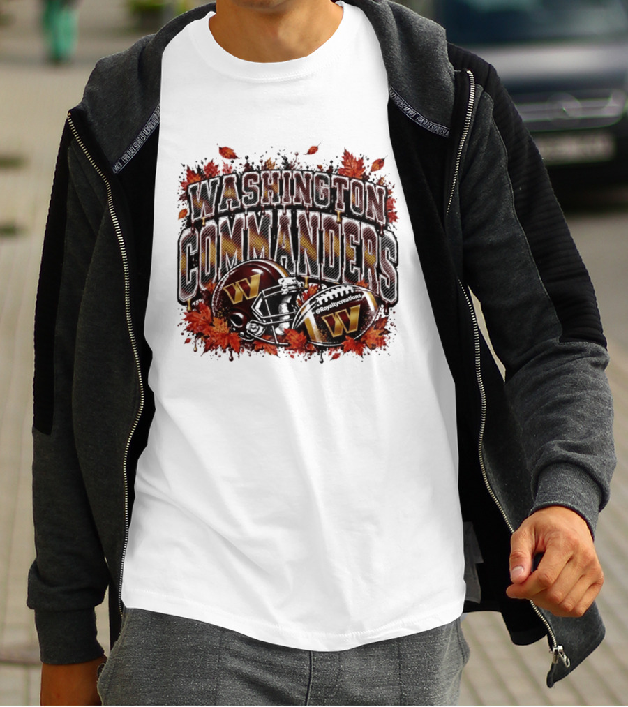 Washington Commanders Football Helmet Autumn Leaves 2026 T-Shirt