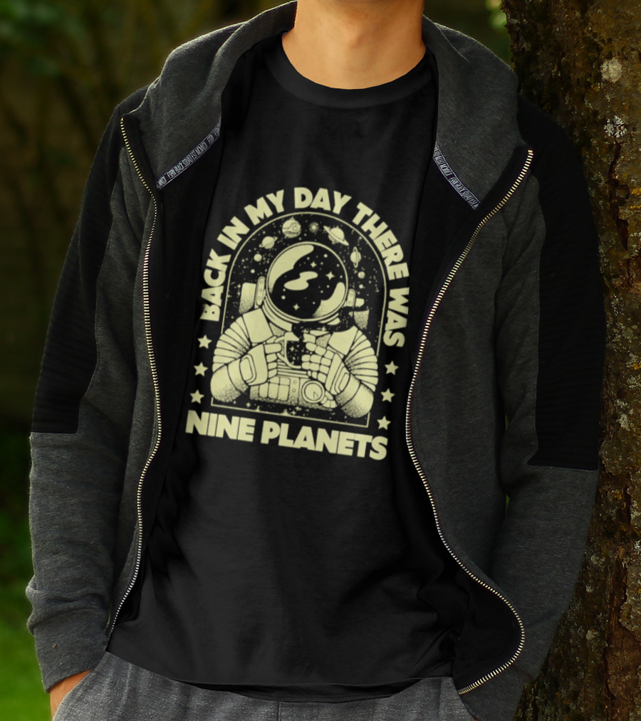 Back In My Day There Was Nine Planets Astronaut Drinking Coffee Retro Space T-Shirt