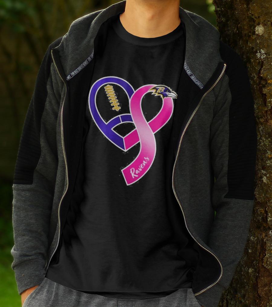 Baltimore Ravens Breast Cancer Awareness Heart Ribbon 2026 T-Shirt