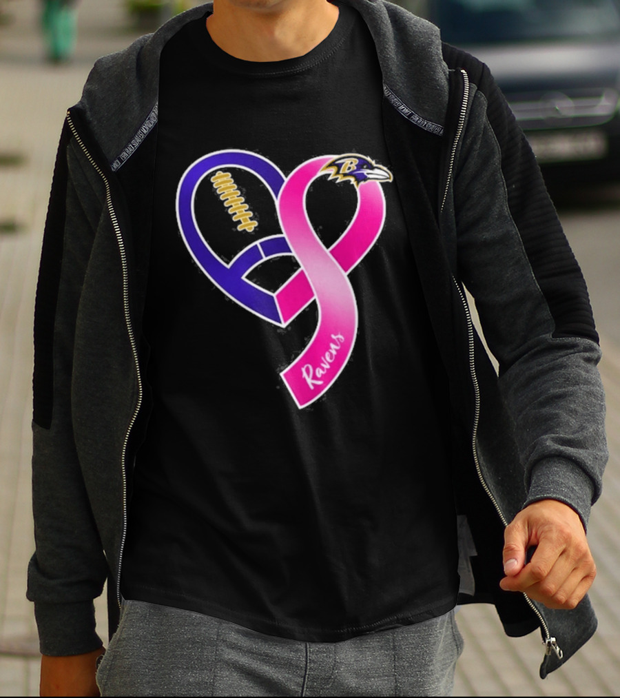 Baltimore Ravens Breast Cancer Awareness Heart Ribbon 2026 T-Shirt