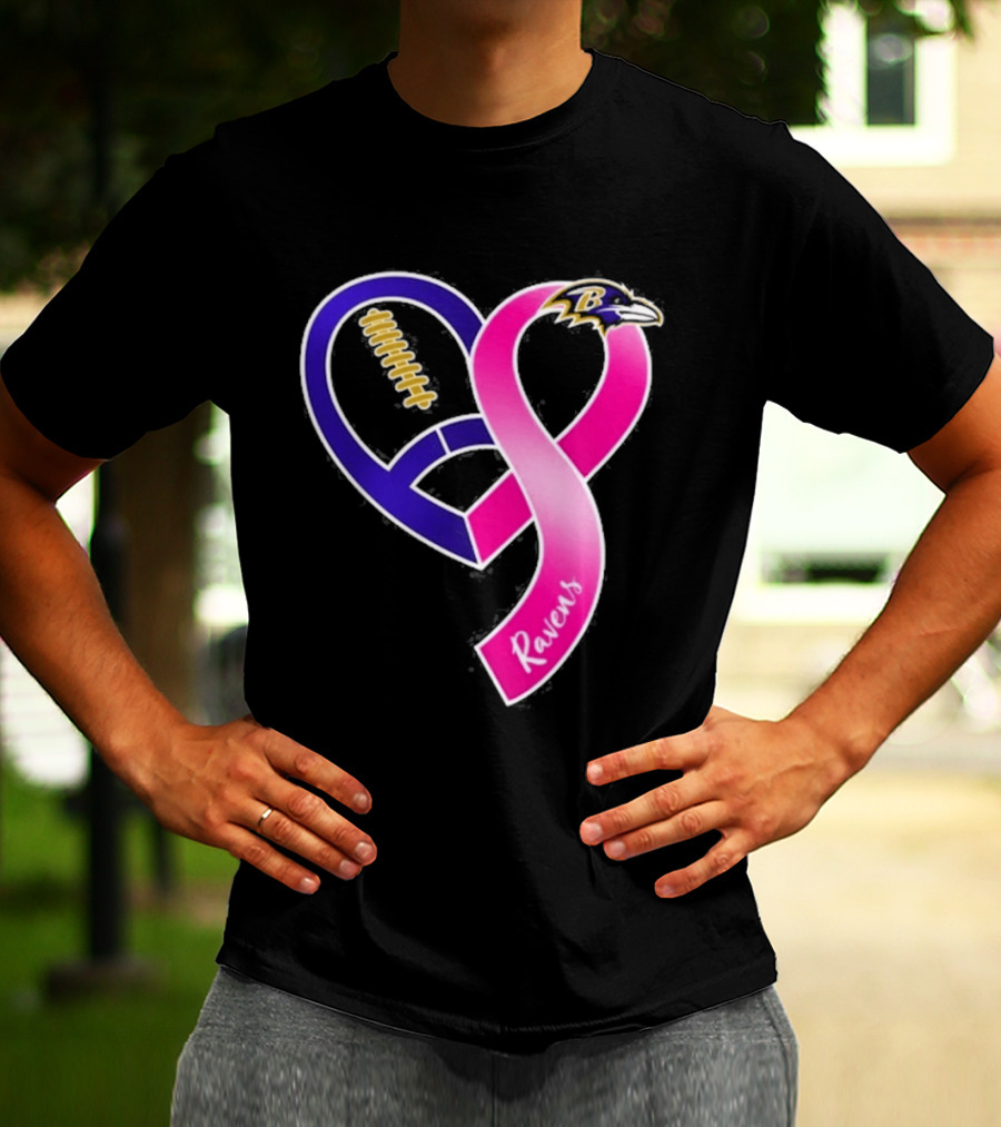Baltimore Ravens Breast Cancer Awareness Heart Ribbon 2026 T-Shirt