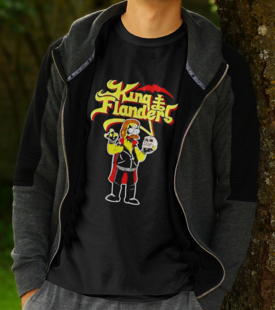 King Flanders Ned Flanders Metal Skull Holding Flowers And Skull T-Shirt