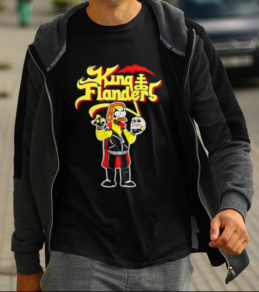 King Flanders Ned Flanders Metal Skull Holding Flowers And Skull T-Shirt
