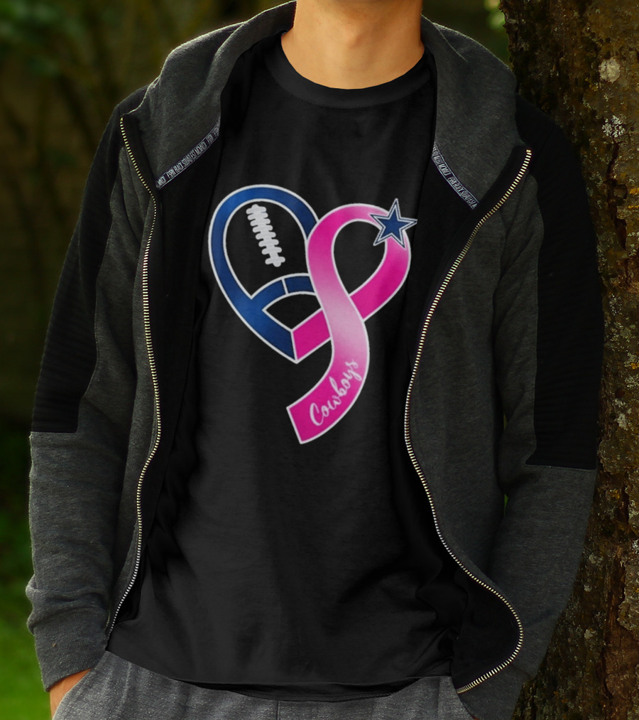 Dallas Cowboys Pink Ribbon Heart Breast Cancer Awareness 2026 T-Shirt