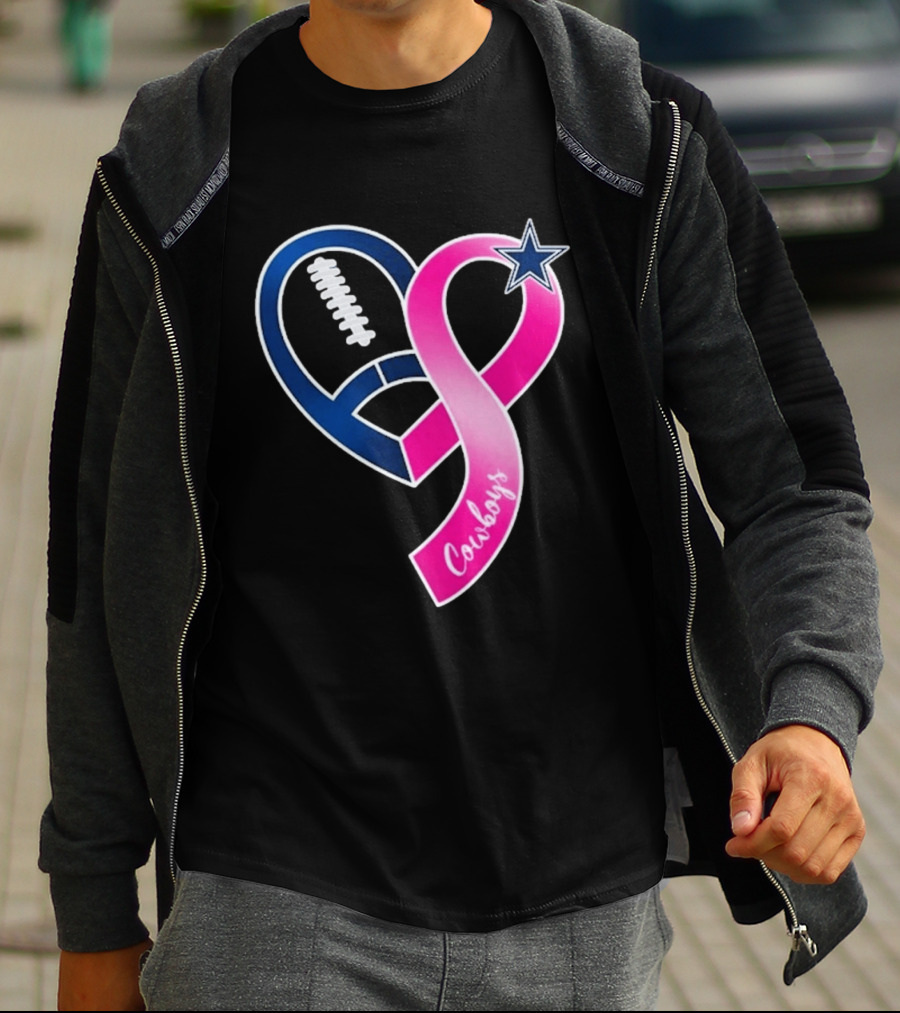 Dallas Cowboys Pink Ribbon Heart Breast Cancer Awareness 2026 T-Shirt