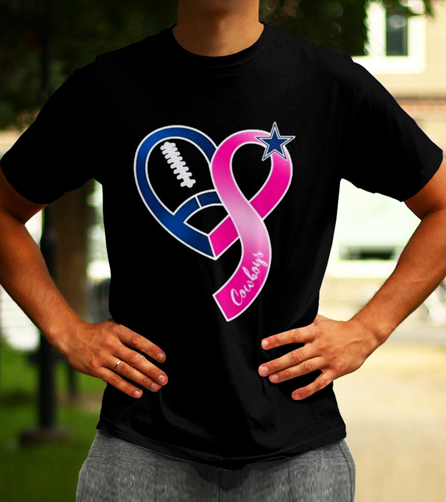 Dallas Cowboys Pink Ribbon Heart Breast Cancer Awareness 2026 T-Shirt