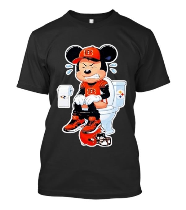 Mickey Cincinnati Bengals Mascot On Toilet Rival Baltimore Ravens Steelers Football Helmet T-Shirt