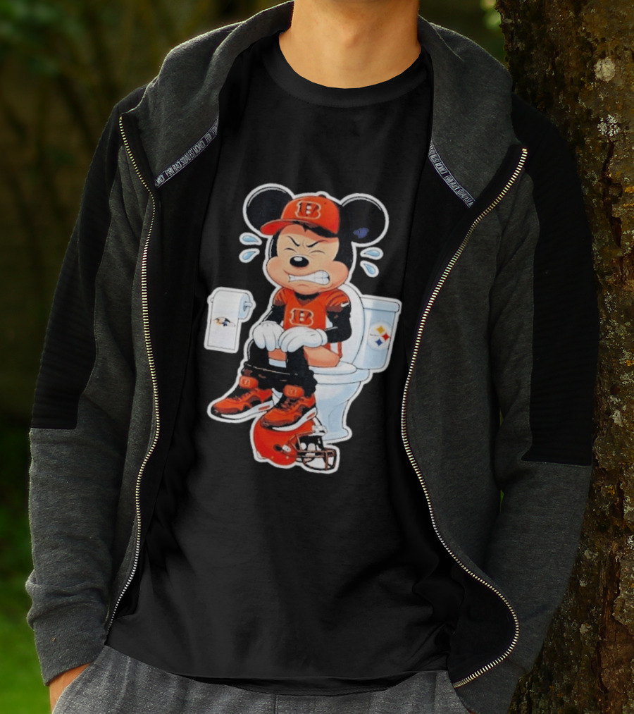 Mickey Cincinnati Bengals Mascot On Toilet Rival Baltimore Ravens Steelers Football Helmet T-Shirt
