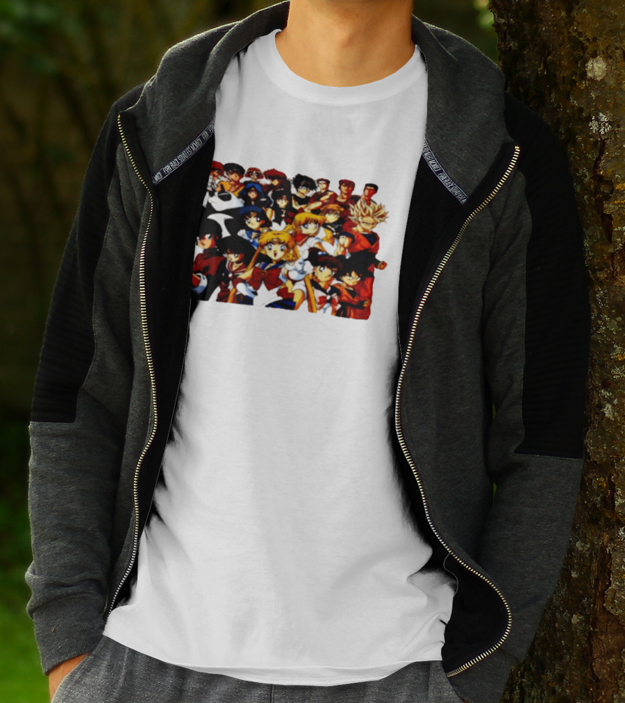 Anime Collage 9 Cartoon Sailor Moon Dragon Ball Z Characters T-Shirt