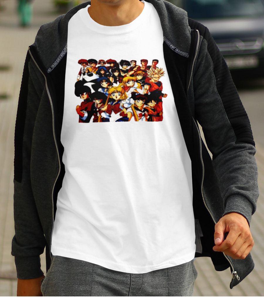 Anime Collage 9 Cartoon Sailor Moon Dragon Ball Z Characters T-Shirt